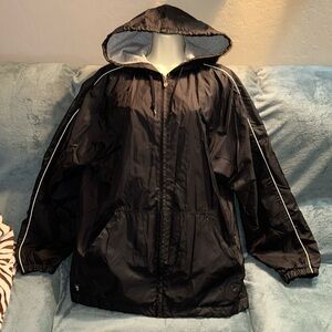 Puma black with white stripe large hooded jacket grey sweat material lined